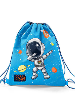 Coral High Kids Lacivert Mavi Astronot Desenli İpli Büzgülü Sırt Çantası 22690