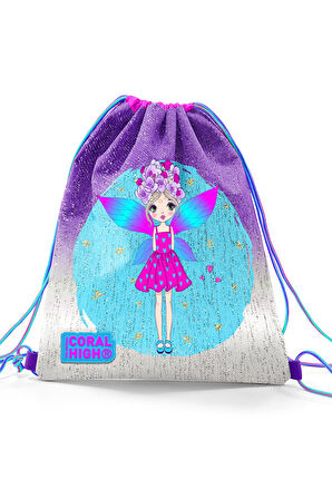 Coral High Kids Pembe Mavi Peri Desenli İpli Büzgülü Sırt Çantası 22696