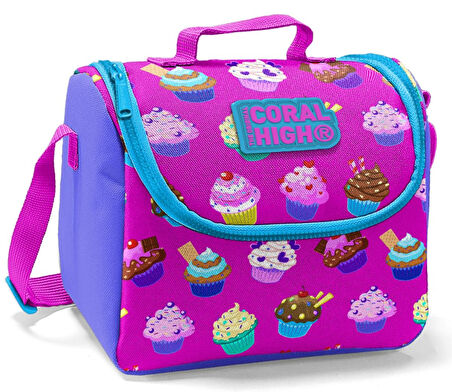 Coral High Pembe-Mor Cupcake Baskılı Termoslu Beslenme Çantası - Kız Çocuk