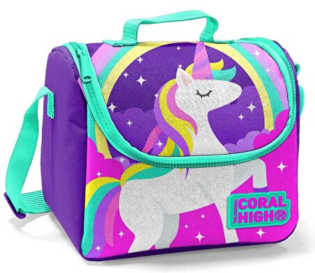 Coral High Mor Unicorn Baskılı Termoslu Beslenme Çantası - Kız Çocuk