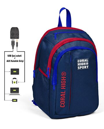 Coral High Sport Beş Gözlü Lacivert Okul ve Günlük Sırt Çantası - Laptop+Tablet Bölmeli