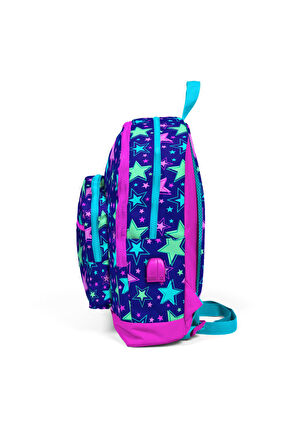 Coral High Kids Saks Yıldız Desenli USB Şarjlı Kulaklık Çıkışlı Okul Sırt Çantası 23271