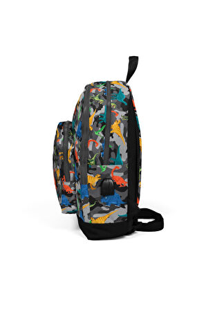 Coral High Kids Gri Dinozor Desenli USB Şarjlı Kulaklık Çıkışlı Okul Sırt Çantası 23286