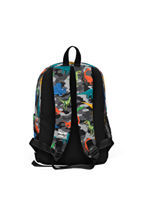 Coral High Kids Gri Dinozor Desenli USB Şarjlı Kulaklık Çıkışlı Okul Sırt Çantası 23286