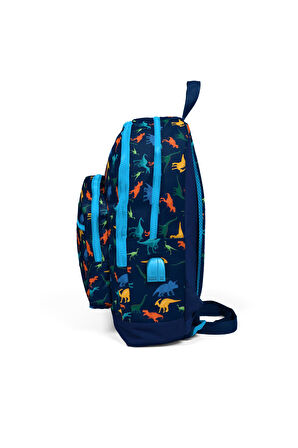 Coral High Kids Lacivert Dinazor Desenli Dört Bölmeli USB Şarjlı Kulaklık Çıkışlı Okul Sırt Çantası 23289