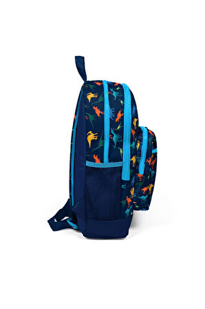 Coral High Kids Lacivert Dinazor Desenli Dört Bölmeli USB Şarjlı Kulaklık Çıkışlı Okul Sırt Çantası 23289