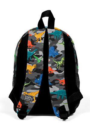 Coral High Kids Gri Kamuflaj Dinazor Desenli İki Bölmeli Yuva Sırt Çantası 23350