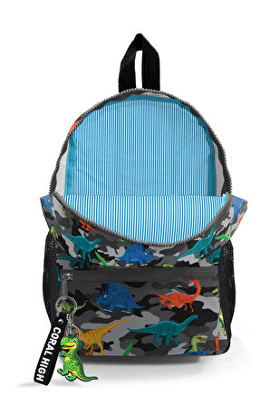 Coral High Kids Gri Kamuflaj Dinazor Desenli İki Bölmeli Yuva Sırt Çantası 23350