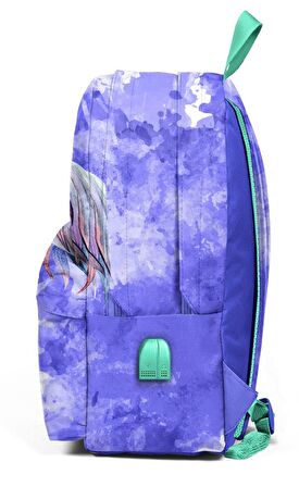 Coral High Mavi Unicornlar Üç Gözlü Okul ve Günlük Sırt Çantası - USB+AUX Soketli