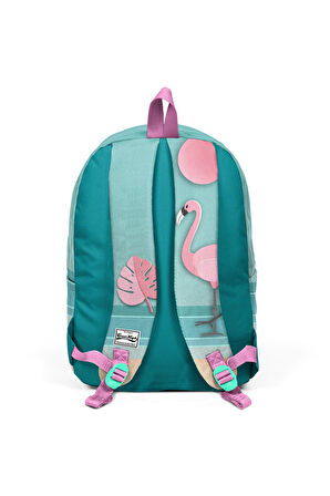 Coral High Yeşil Flamingolu Üç Bölmeli USB Şarjlı Kulaklık Çıkışlı Sırt Çantası 23423