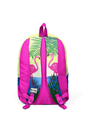 Coral High Pembe Flamingolu Üç Bölmeli USB Şarjlı Kulaklık Çıkışlı Sırt Çantası 23424