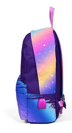Coral High Renkli Unicorn Desenli Sırt Çantası - Okul ve Günlük - USB+AUX Soketli