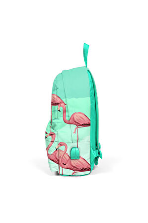 Coral High Su Yeşili Flamingolu İki Bölmeli USB Şarjlı Kulaklık Çıkışlı Sırt Çantası 23432