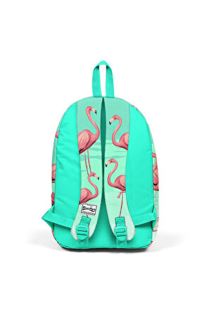 Coral High Su Yeşili Flamingolu İki Bölmeli USB Şarjlı Kulaklık Çıkışlı Sırt Çantası 23432