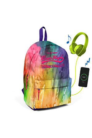 Coral High Rengarenk İki Bölmeli USB Şarjlı Kulaklık Çıkışlı Sırt Çantası 23434