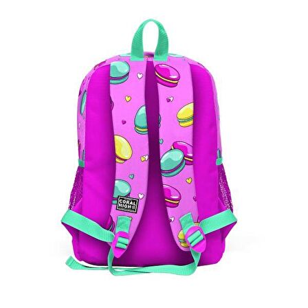 Coral High Kids Açık Pembe Su Yeşili Makaron Desenli Dört Bölmeli Okul Sırt Çantası 23462