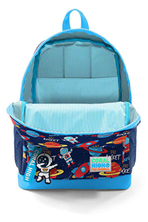 Coral High Kids Lacivert Mavi Uzay Desenli Dört Bölmeli Okul Sırt Çantası 23470