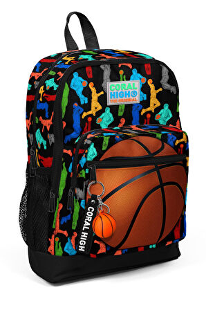 Coral High Kids Siyah Basketbol Desenli Dört Bölmeli Okul Sırt Çantası 23471