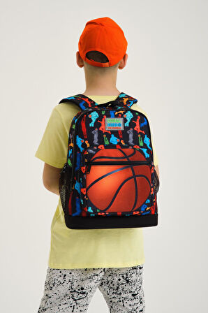 Coral High Kids Siyah Basketbol Desenli Dört Bölmeli Okul Sırt Çantası 23471