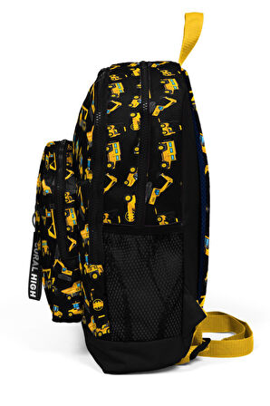 Coral High Kids Siyah Sarı İş Makinesi Desenli Dört Bölmeli Okul Sırt Çantası 23475