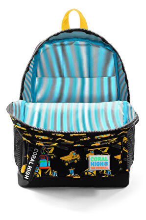 Coral High Kids Siyah Sarı İş Makinesi Desenli Dört Bölmeli Okul Sırt Çantası 23475