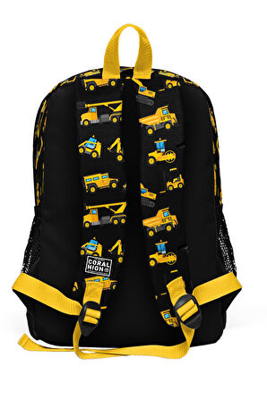 Coral High Kids Siyah Sarı İş Makinesi Desenli Dört Bölmeli Okul Sırt Çantası 23475