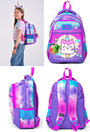 Coral High Üç Gözlü Kız Çocuk İlk ve Orta Okul Çantası - Pembe Unicorn Dondurma