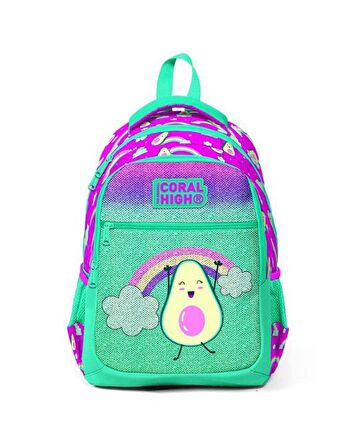 Coral High Kids Su Yeşili Pembe Üç Bölmeli Okul Çantası 23491
