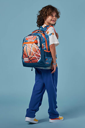Coral High Kids Nefti Turuncu Basketbol Desenli Üç Bölmeli Okul Sırt Çantası 23651