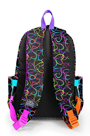 Coral High Kids Çok Renkli Kalp Desenli Üç Bölmeli Okul Sırt Çantası 23670