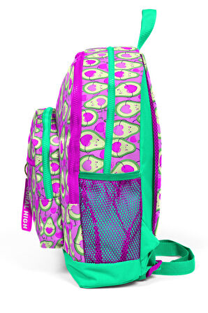 Coral High Kids Açık Pembe Su Yeşili Avokado Desenli Dört Bölmeli Okul Sırt Çantası 23709