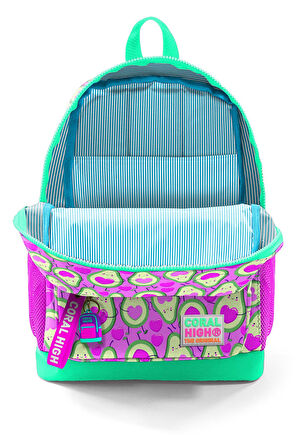 Coral High Kids Açık Pembe Su Yeşili Avokado Desenli Dört Bölmeli Okul Sırt Çantası 23709