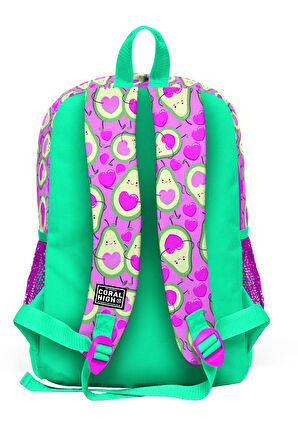 Coral High Kids Açık Pembe Su Yeşili Avokado Desenli Dört Bölmeli Okul Sırt Çantası 23709
