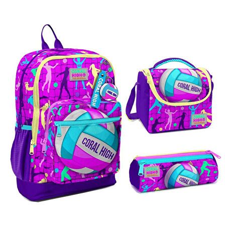 Coral High 23761 İlkokul Sırt Çantası + Beslenme Çantası + Kalem Kutusu 3'lü Set