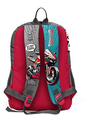 Coral High Kids Gri Nefti Anime Motorsiklet Okul Sırt Çantası 23764