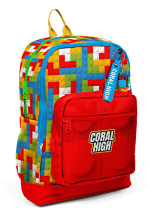 Coral High Kids Renkli Blok Desenli Dört Bölmeli Okul Sırt Çantası 23775