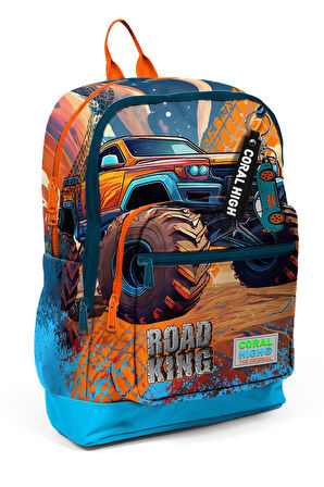 Coral High Kids Mavi Turuncu High Wheels Truck Desenli Dört Bölmeli Okul Sırt Çantası 23778