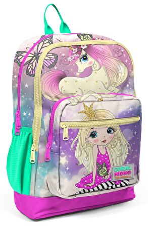 Coral High Yeşil Pembe Unicorn ve Prenses İlkokul ve Günlük Sırt Çantası - Kız Çocuk - USB Soketli