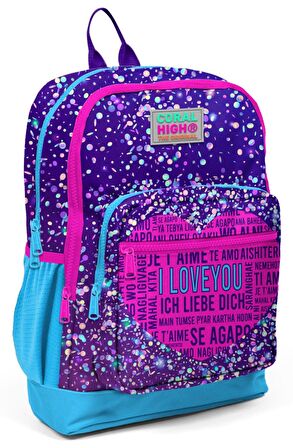 Coral High Mor Pembe Kalp İlkokul ve Günlük Sırt Çantası - Kız Çocuk - USB Soketli