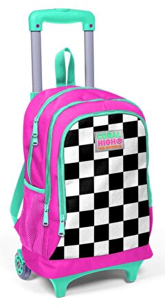 Coral High Pembe Damalı Işıklı Tekerlekli Çekçek Okul Çantası - Kız Çocuk