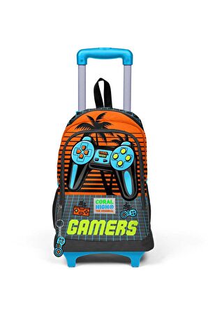 Erkek Çocuk Coral High Gamer Desenli Üç Bölmeli Erkek Çocuk Çekçekli Sırt Çantası 23946