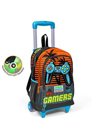 Erkek Çocuk Coral High Gamer Desenli Üç Bölmeli Erkek Çocuk Çekçekli Sırt Çantası 23946