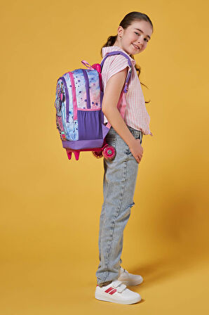 Coral High Kids Pembe Mor Fashion Girl Desenli Üç Bölmeli Çekçekli Okul Sırt Çantası 23955