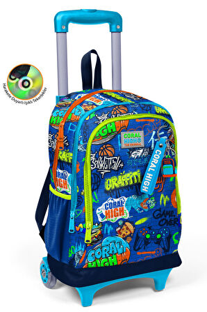 Coral High Kids Saks Grafiti Desenli Üç Bölmeli Çekçekli Okul Sırt Çantası 23967