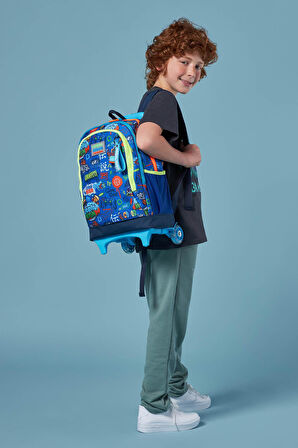 Coral High Kids Saks Grafiti Desenli Üç Bölmeli Çekçekli Okul Sırt Çantası 23967