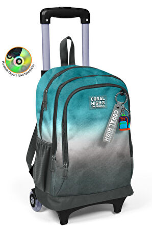 Coral High Kids Turkuaz Gri Batik Üç Bölmeli Çekçekli Okul Sırt Çantası 23968