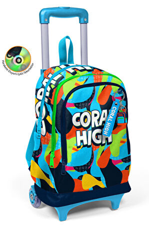 Coral High Kids Lacivert Mavi Graffiti Desenli Üç Bölmeli Çekçekli Okul Sırt Çantası 23977