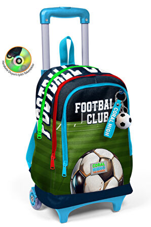 Coral High Kids Lacivert Futbol Desenli Üç Bölmeli Çekçekli Okul Sırt Çantası 23979
