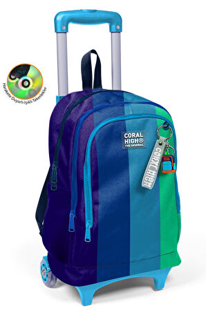 Coral High Kids Renkli Çizgili Üç Bölmeli Çekçekli Okul Sırt Çantası 23981