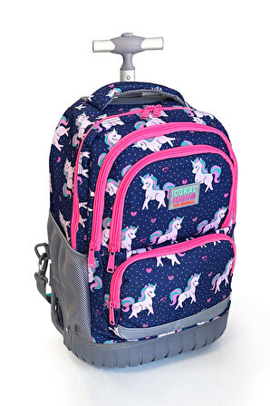 Coral High Kids Unicorn Desenli, Lacivert Renkli, İki Kademeli Çekçekli, Sırt Ve Okul Çantası 24023